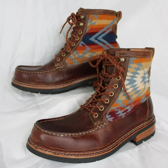 Pendelton Clarks leather wool Aztec blanket Ottawa Peak Boot Hiking lace up 9 - Picture 2 of 11